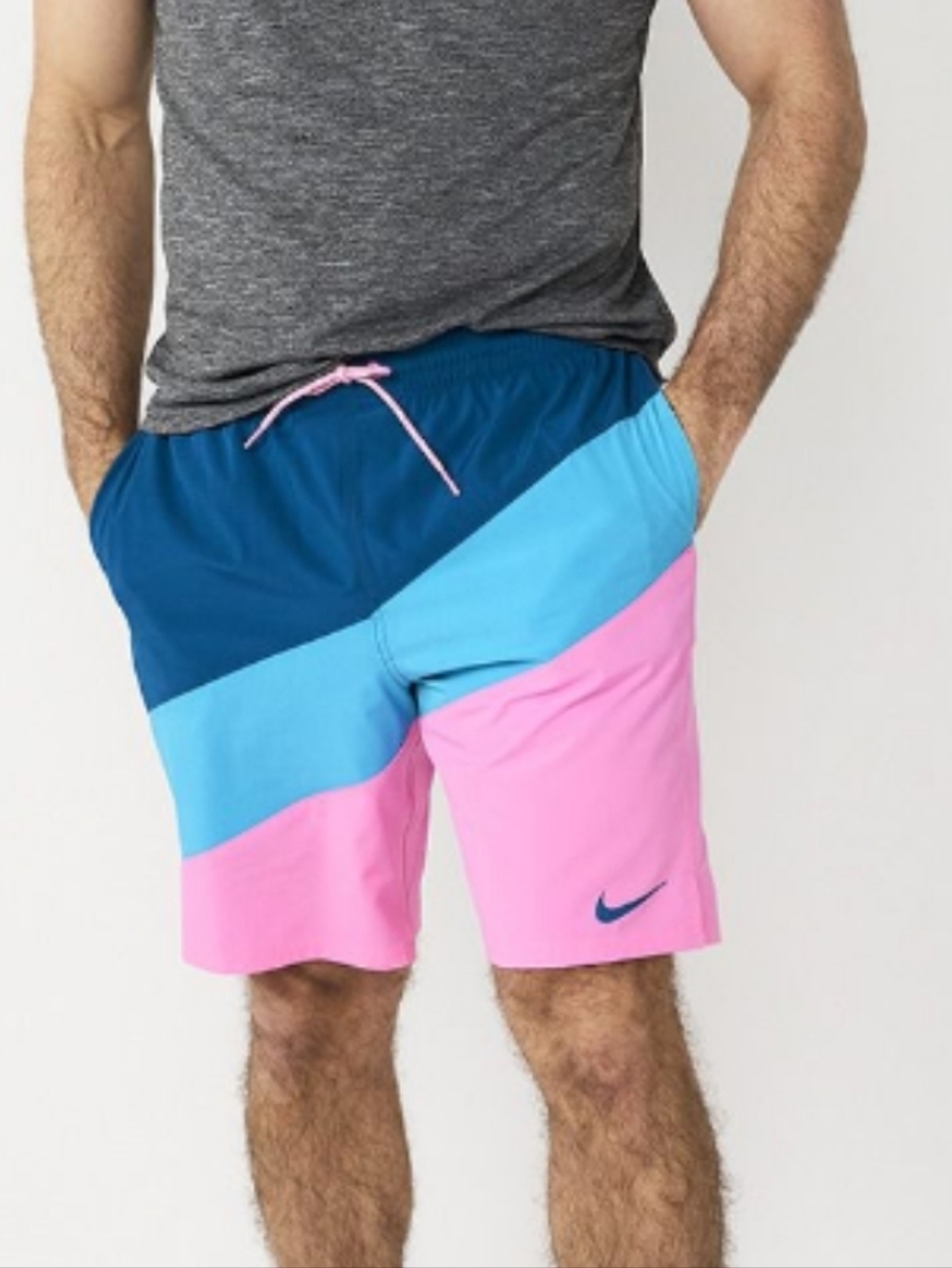 NWT Nike 9 Inch Color Surgr  Swim Trunks - Dk Blue, Sky Blue & Pink XXL
